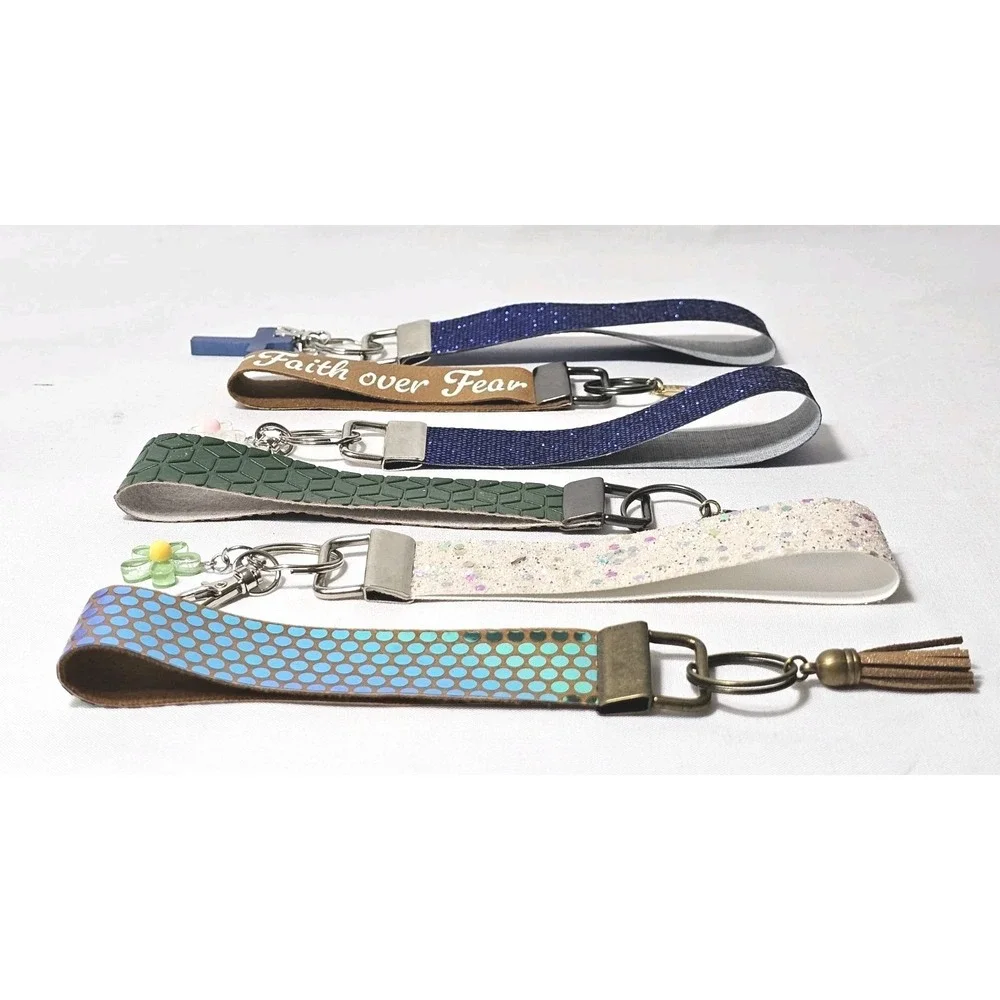 Lot Of 6 Country Blessings Colorful Fun Faux Leather Key Fob Wristlets Sparkle